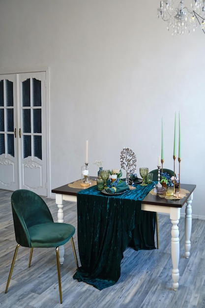 The luxury served table indoors in green colors