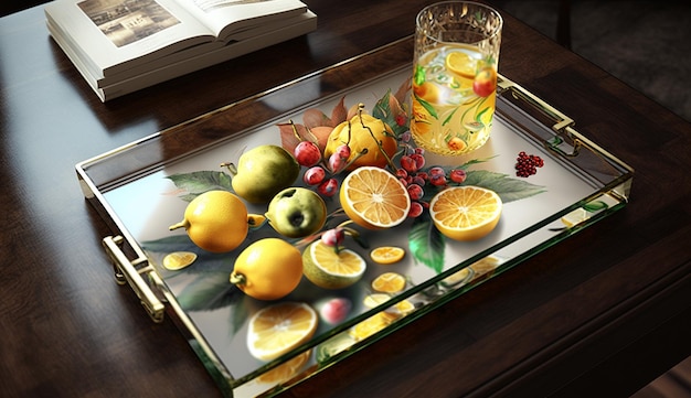 Luxury serving fresh fruit platter tray interior design AI Generated image