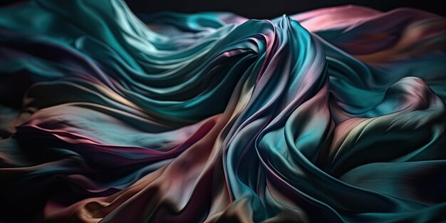 Luxury Silk Fabric Wallpaper with Wrinkles and Folds Digital Iridescent Wavy Material Background