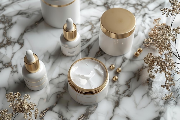 Photo luxury skincare products on marble background