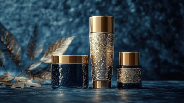 Photo luxury skincare set with golden floral design