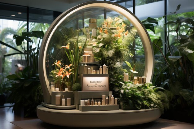 Photo luxury spa products displayed in a greenhouse setting