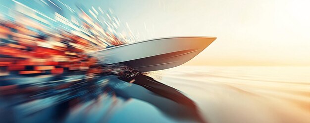 Photo luxury speedboat racing across water at sunset