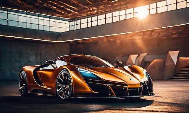 luxury sports car sunset scene