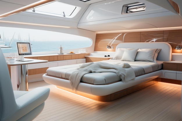 Luxury style bedroom Interior of private yacht