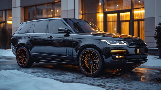 Photo luxury suv parked in an urban setting with modern architecture