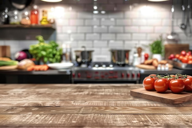 Luxury table counter top with blur kitchen background