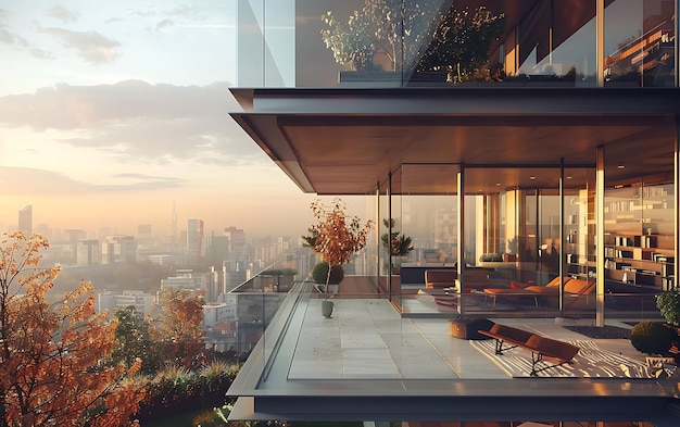 Photo luxury terrace with a view of the city