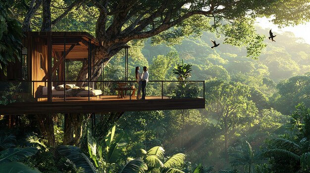 Photo luxury treehouse retreat in costa rican rainforest