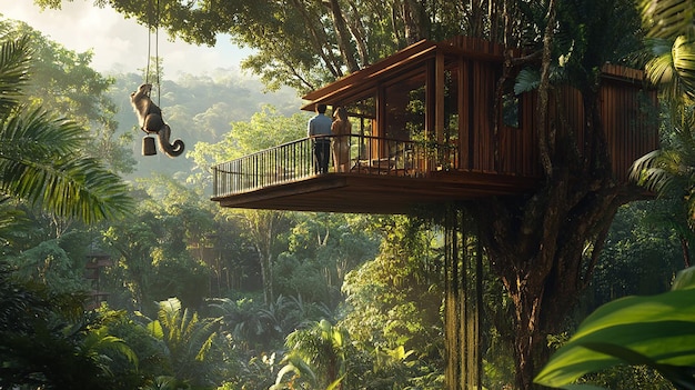 Photo luxury treehouse retreat in costa rican rainforest