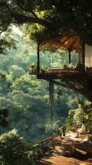 Photo luxury treehouse retreat in costa rican rainforest