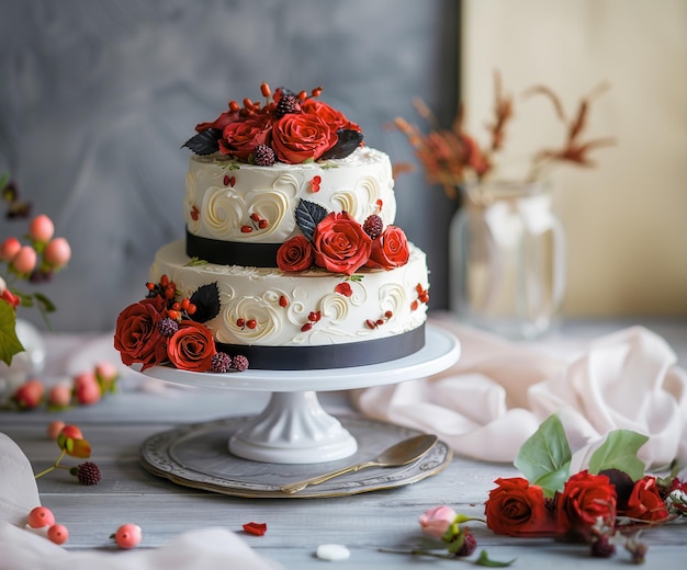 Luxury vibrant monochrome pastel red wedding cake wedding celebrations catering Romantic design