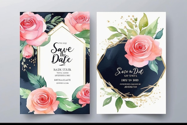 Luxury Watercolor Save the Date Invitation Rose Flower Template