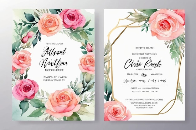 Luxury Watercolor Wedding Invitation Rose Flower Template