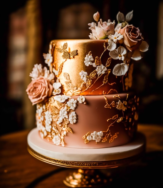 Luxury wedding cake exclusive highend design beautifully decorated professional multi tier premium cake as main dessert for exquisite wedding celebration Generative Ai