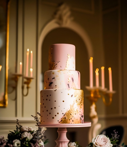 Luxury wedding cake exclusive highend design beautifully decorated professional multi tier premium cake as main dessert for exquisite wedding celebration Generative Ai