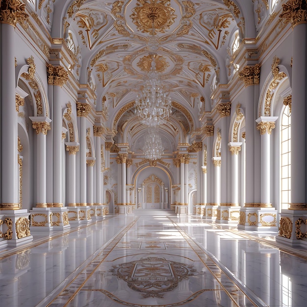 Luxury white interior of the royal palace