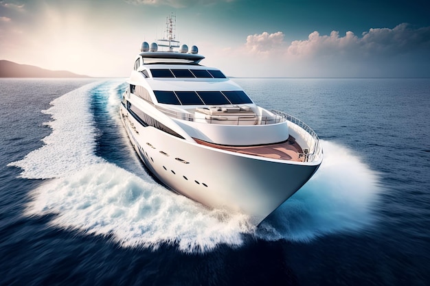 Luxury white private yacht sails on blue water of sea in summer on vacation Generative AI