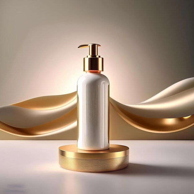 Photo luxury white skincare tube cream beauty product and silvar bottle displayed on gold elements