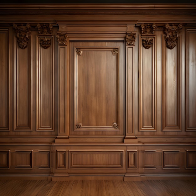 Luxury wood paneling background or texture highly crafted classic traditional wood paneling