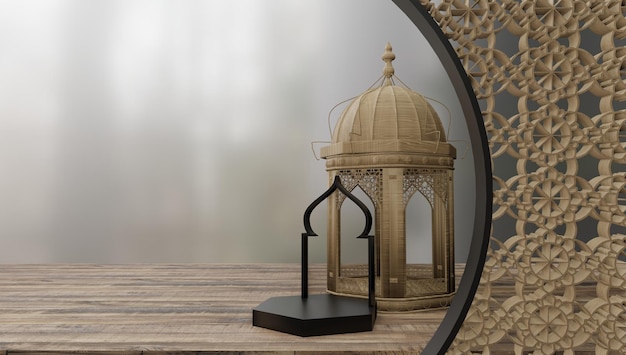 Luxury Wooden Mosque Islamic 3D Illustration for Home Decoration and Elegant Interior Design