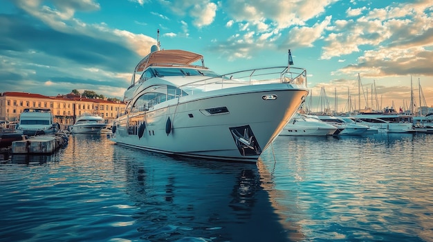 Luxury yacht anchored in harbor