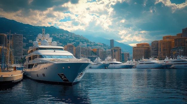 Luxury yacht anchored in harbor