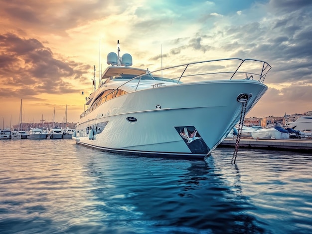 Luxury yacht anchored in harbor