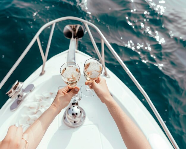 Photo luxury yacht cruise friends celebrating with champagneideal for events and vacation getaways