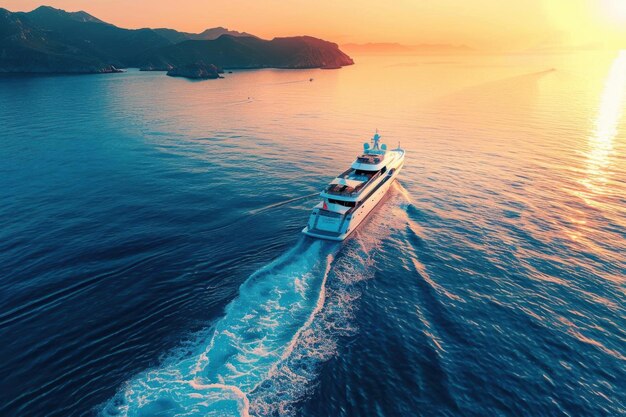 Photo luxury yacht cruising through azure waters at sunset