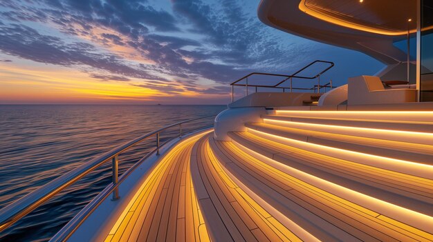 Photo luxury yacht deck with sunset view nautical elegance