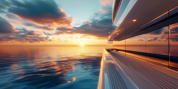 Photo luxury yacht sailing on a calm sea at sunset