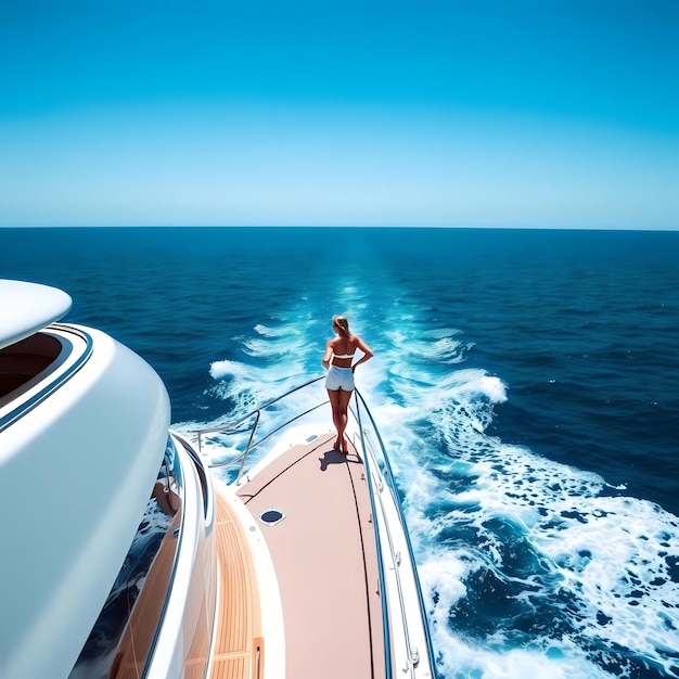 Photo luxury yacht sailing on open blue ocean