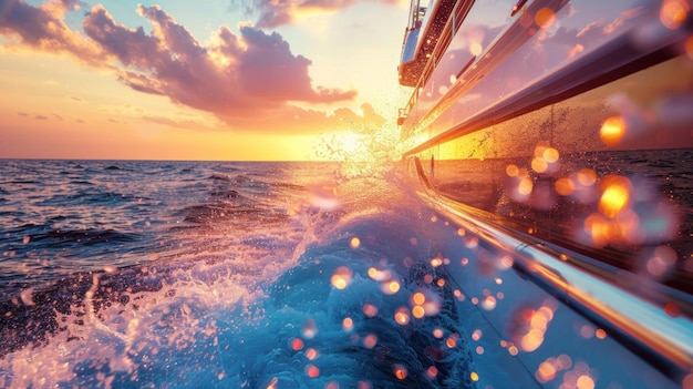 Photo luxury yacht sailing at sunset