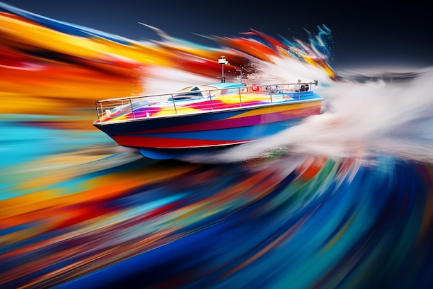 Photo luxury yacht in the sea on a dark background speedboat on the water with motion blur effect extreme