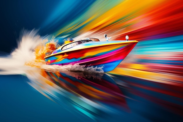 luxury yacht in the sea on a dark background Speedboat on the water with motion blur effect extreme