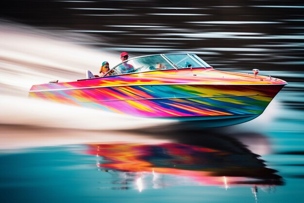 luxury yacht in the sea on a dark background Speedboat on the water with motion blur effect extreme