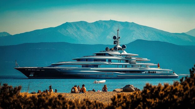 Photo luxury yacht with a luxurious design at the blue sea with swimming pool