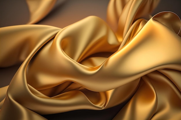 Luxury yellow gold background illustration with wavy draped folds of cloth smooth silk texture with