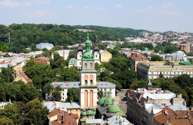 Lviv bird's-eye view of from of the City Hall, Ukraine