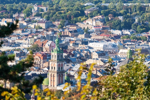 Lviv Ukraine View of the historic city center from a bird's eye view