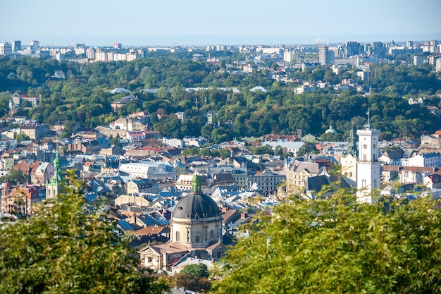 Lviv Ukraine View of the historic city center from a bird's eye view