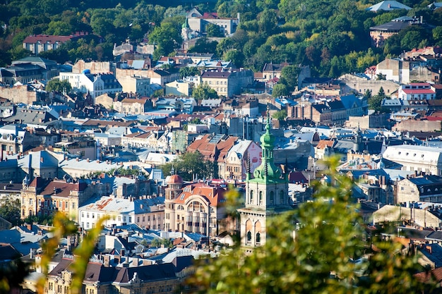 Lviv Ukraine View of the historic city center from a bird's eye view