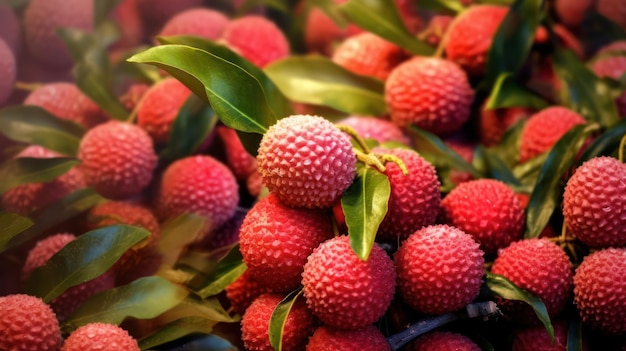 lychee fruit on branch with blur natural background