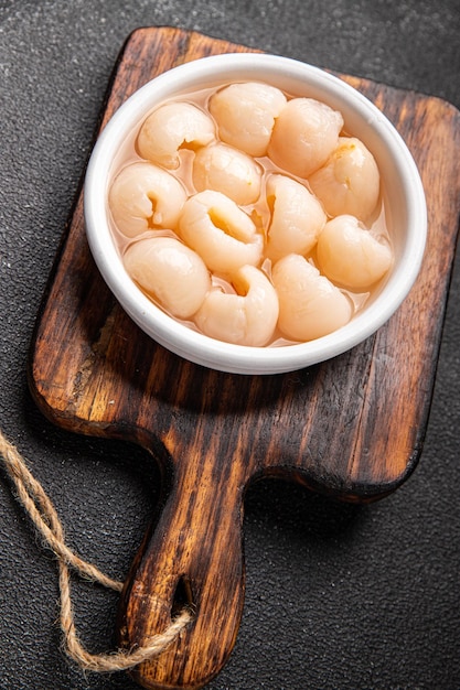 lychee fruit canned fresh snack meal food snack on the table copy space food background rustic