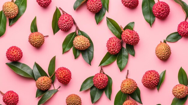 Photo lychee fruit pattern on pink background