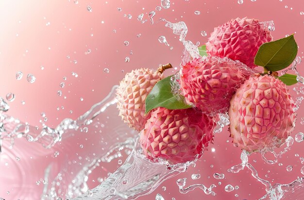 Photo lychee fruit in a water splash