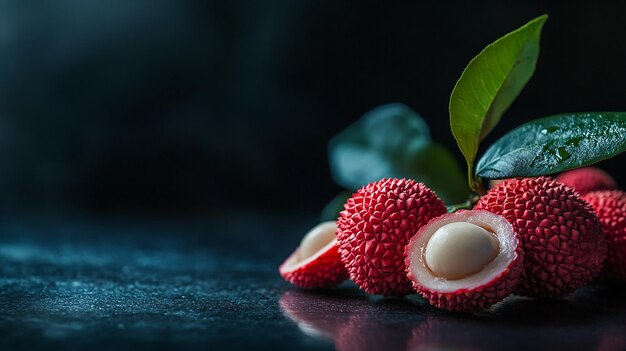 Lychees on Table Black Background Fresh Ripe