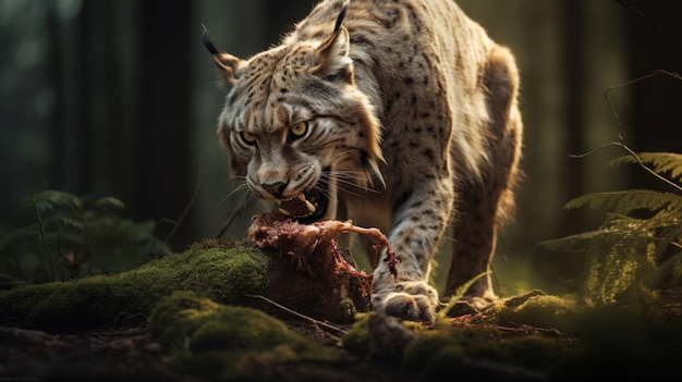 Lynx animal eating food natural image Generative AI