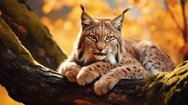 Lynx animal sitting down on under tree images Generative AI